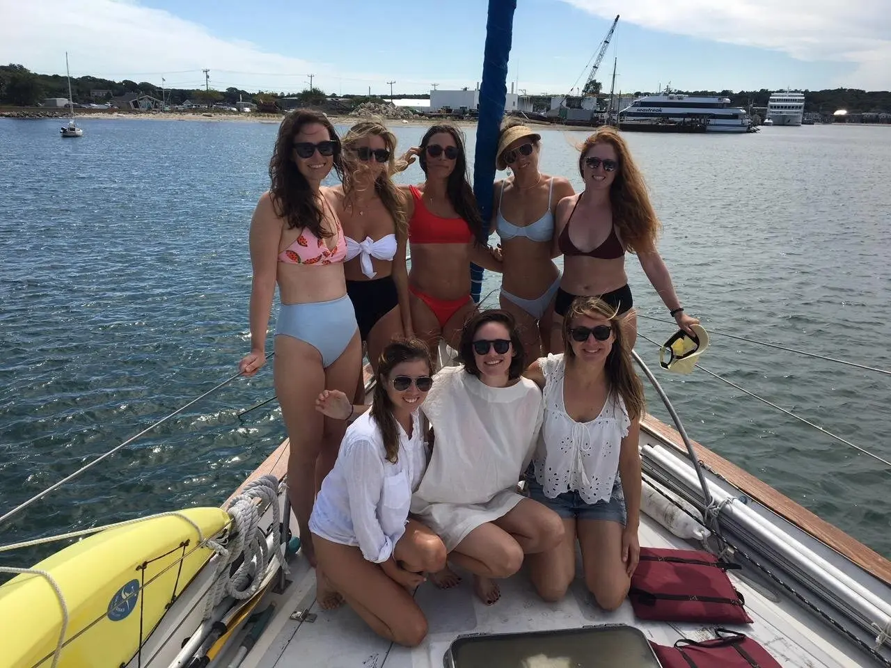 Bachelorette party guests celebrating aboard Tandemeer