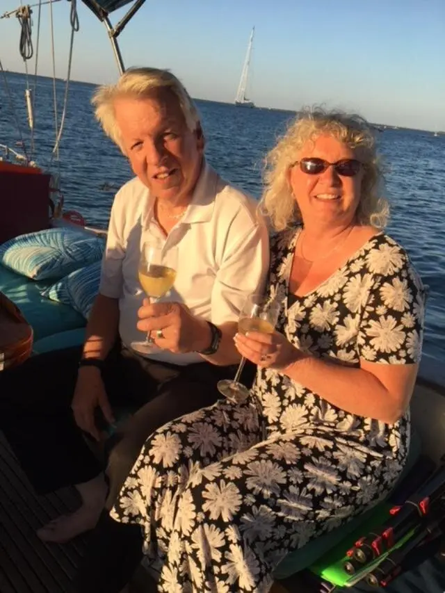 Bride and groom celebrating their wedding aboard Tandemeer
