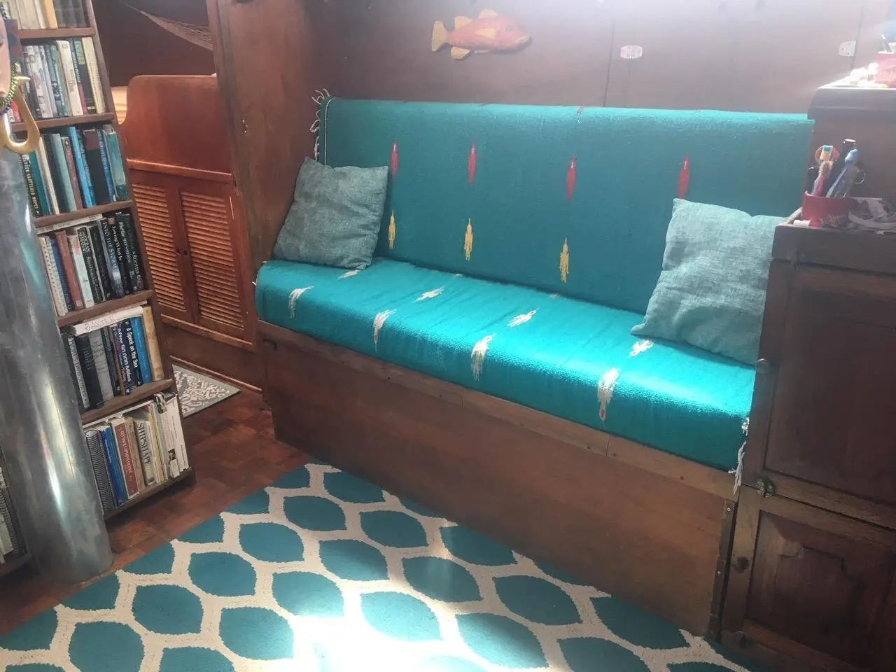 Main salon starboard settee seating below deck