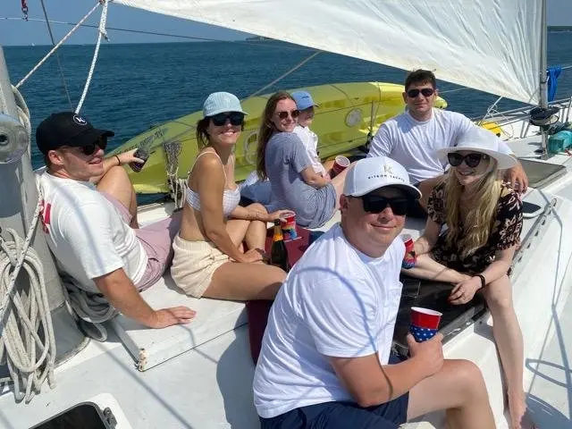 Group of guests gathered on the bow