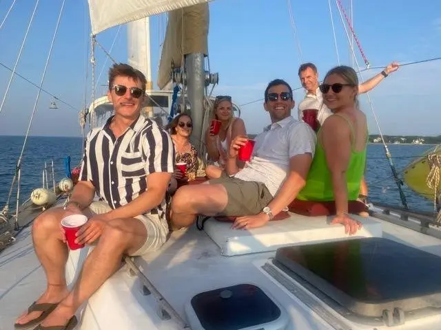 Guests relaxing midship during the sail