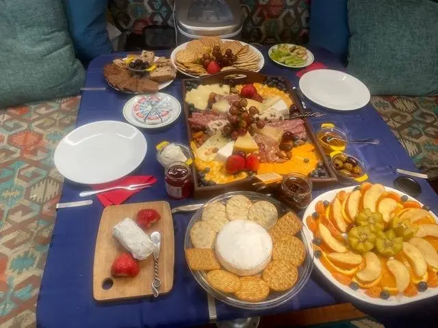 Lunch spread laid out on the table aboard Tandemeer